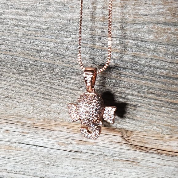Crystal Elephant Head Necklace - Solid Copper, Rose Gold Plated, AAA CZ. - Picture 10 of 11